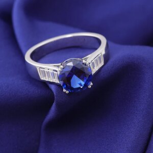 Provence Luxury wedding ring 14K18K Gold blue Lab Gemstone DEF/VS Lab Diamonds Side Stone Engagement Band for women men Custom