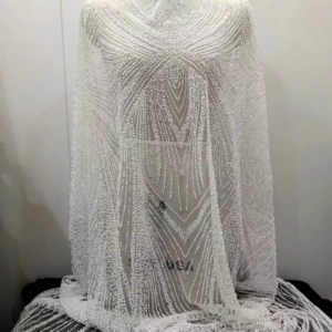 Latest Beaded Lace Fabric High Quality Shining Sequins Mesh Fabric Bridal Wedding Dress Soft Lace