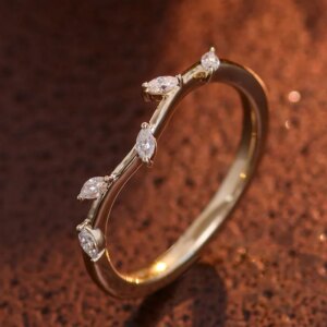 Provence Minimalist flower ring Solid Gold Marquise cut DEF/VS Lab Diamonds Engagement for Women Tail Ring Cocktail ring Custom