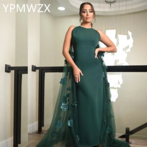 Customized Evening Dress Party Occasion Women Formal YPMWZX Scoop Neckline Column Floor Length Skirts Tulle Bespoke Occasi