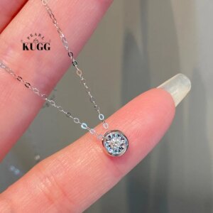 KUGG 100% 18K White Gold Necklace Fashion INS Style Real Natural Diamond Pendant Necklace for Women Birthday Gift Fine Jewelry