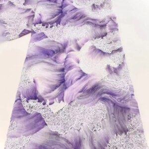 Luxury Fashion African Beaded Lace Fabric High-Quality Mesh Embroidered French Sequins for Women’s Evening Dresses Sewing Q334-1