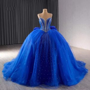 Vestido Quinceañera Spaghetti Straps Lace Up Back Sequined Beading Blue Bow Long Dress For Special Occasions Customized