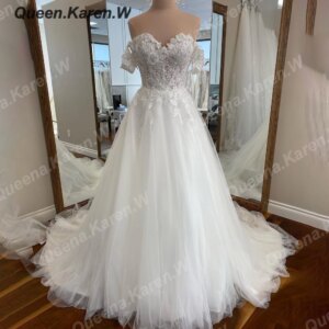 Elegant Boho A Line Wedding Dress off shoulder lace bride dress robe de mariee A line Wedding Bridal Gown