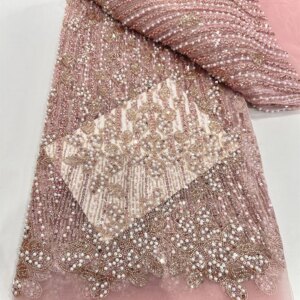 2025 New African French Nigerian High End Lace Fabric With Beads Sequins Mesh for Embroidery Wedding Party Bride Sewing Dress