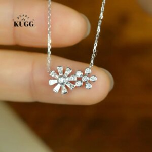 KUGG 100% 18K White Gold Necklace Romantic Snowflake Shape 0.50carat Real Natural Diamond Pendant Necklace High Women’s Jewelry