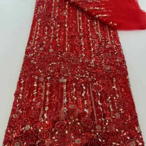 2025 New African French Nigerian High End Lace Fabric With Beads Sequins Mesh for Embroidery Wedding Party Bride Sewing Dress