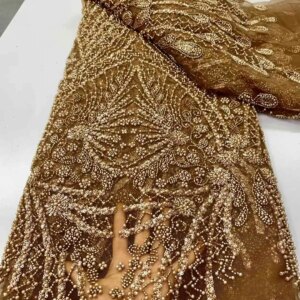 2025 Luxury African Groom Beaded Lace Fabric Embroidery French Mesh Sequins Lace Fabric Nigerian Tulle Lace For Bride Wedding ZX