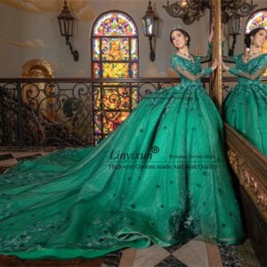 Customized Mexican Emerald Green Quinceanera Dress Ball Gown Lace Applique Beads Corset Sweet 16 Birthday Vestido De 15 Anos
