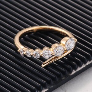 Provence jewelry 18K solid gold open band lab diamond round gradually wedding band classic engagement ring stacking Anniversary