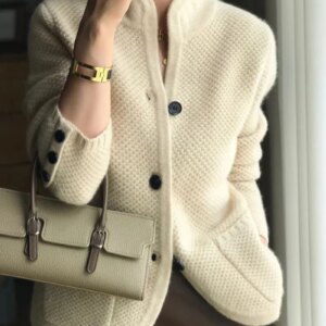 Autumn Winter New Thickened 100% Cashmere Wool Cardigan Women Stand Neck Sweater Sweater Loose Knit Base Wool Sweater Jacket