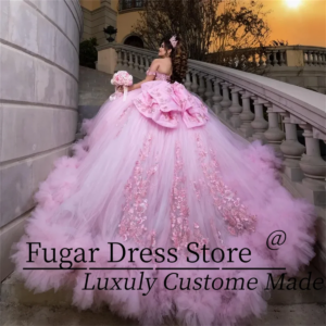 Customized Pink Quinceanera Dresse Off Shoulder Applique Lace Beads Bow Tull Tiered Party Birthday Sweet 16 Vestido De 15 Anos