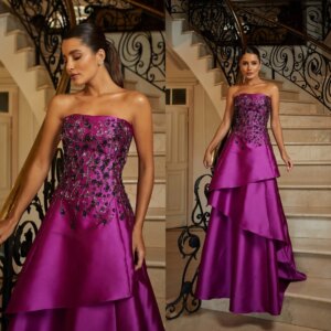 CustomizedCustomized Graceful Strapless A-Line Evening Dress Sparkly Beading Celebrity Gowns Fashion Tiered Special Occasion Go