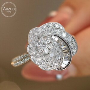 Aazuo 18K White Gold Natrual Diamond 0.7ct Luxury Jewerly Set Flower Rings Gifted For Women Engagement Halo anillos mujer Party