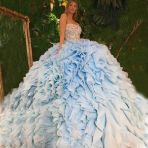 Evening Dresses for Women Crystals Beaded Tulle Ball Gowns Party Dresses Strapless Luxury Tiered Pleat Ruched Prom Dresses