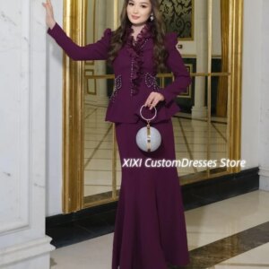 Customized Luxury Evening Dresses A-Line Scoop Neckline Floor-Length Beadings Zipper Up Long Sleeves Lining Elegant Party Dresse