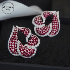Aazuo Fine Jewelry 18k Gold Natural Ruby Real Diamonds Luxury Butterfly Stud Earrings Gifted For Women Engagement Wedding Party