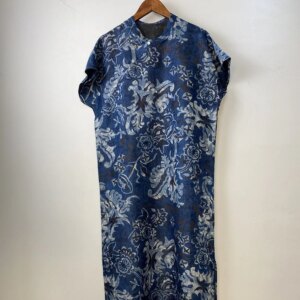 High Quality Xiangyun Yarn Chinese Style Improved Retro Tie-Dyed Cheongsam Women’s Long Section with a Stand Collar Dress