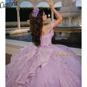 Glittering Lilac Quinceanera Dresses Luxury Lace Flowers Vestidos De 15 Anos Birthday Party Princess
