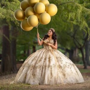 Customized Shiny champagne gold V-neck suspenders Quinceanera Dress applique Tull crystal Long Tail vestidos de 15 Quinceanera