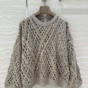 Autumn And Winter High Quality Cashmere Beads Heavy Woven Hollow Hook Flower Pullover Sweater Knitted Sweater For Women