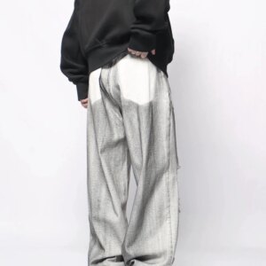 Niche Design Distressed Dirty Ripped Jeans Men’s American High Street Retro Loose Straight-Leg Wide-Leg Pants
