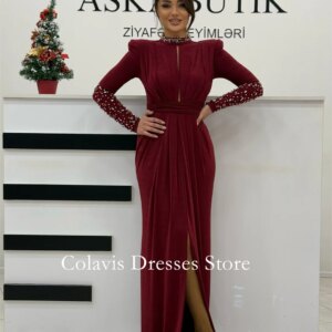 OIMG Dubai Mordern High Neck Customized Prom Dresses Evening Dress Chiffon Beading Women Evening Gowns Formal Party Dress