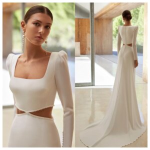 Customized Exquisite White Satin Evening Dress Square Collar Long Sleeves Celebrity Gowns Bespoke Occasion Gowns Delicate