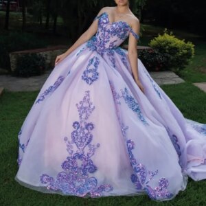Customized Lavender Purple Quinceanera Dress Lace sequin applique crystal Tull Long tail vestidos de 15 Quinceanera