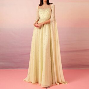 Customized Prom Dresses Modern Style Classic Sexy Chiffon Beading Draped A-line High Collar Long Dresses Simple Fashion
