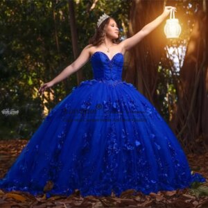 Shiny Ball Gown Quinceanera Dress 3D Floral Lace Applique Beaded Meixco Corset Sweet 16 Birthday Customized Vestido De 15 Anos