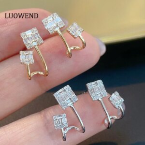 LUOWEND 100% 18K White/Yellow Gold Earrings Fashion Design 0.28carat Real Natural Diamond Stud Earrings for Women Birthday Gift