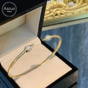 Aazuo Luxury 18K Fashion Jewelry Solid Yellow Gold Real Natrual Diamonds Fairy Cone Open Bangle Gift For Women Wedding Party
