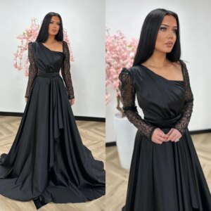Customized Classic V-Neck Ball Gown Beading Sequined Tulle Draped Floor-Length Satin Bespoke Occasion Dresses Prom