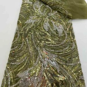 African Lace Fabric 2025 High Quality Nigerian Lace Beads Sequins French Net Fabric 5 Yards For Sewing Party Wedding