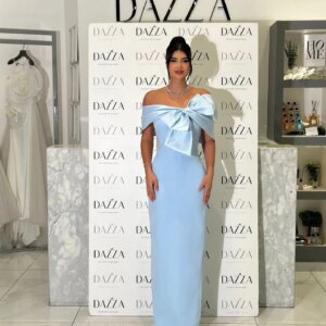 AsaNagi Elegant Blue Off Shoulder Prom Gown Women Bow Party Evening Dress Floor Length Formal Occasion Dresses 2025 customized