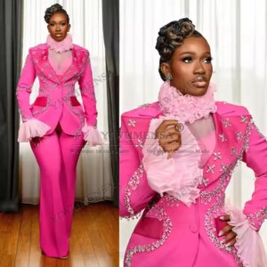 Exclusive Women Pants Suits Rhinestones Beaded Prom Blazer Customized 2-Piece Sets Ladies Business Clothing Bride’s Mother Dress