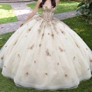 Light Champagne Ball Gown Quinceanera Dresses Lace Up Off the Shoulder Applique Bow Beads Tull Corset Vestidos 15 De Anos Sweet