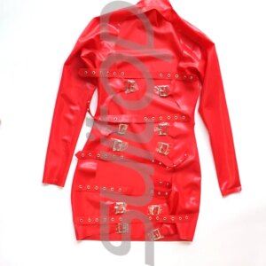 Latex Rubber Sheath Dress sexy club BSDM open ass with belts back