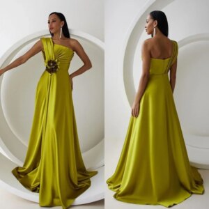 Sizes Available Intricate Matching Simple Retro Fashion elegant Evening Dresses A-line One-shoulder  Satin Floor length  Flower