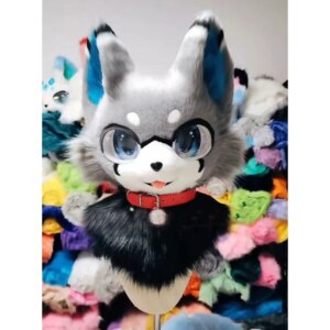 Gray Furuit Long-haired Cat and Fox Mascot Head Party Halloween Fur Role Play