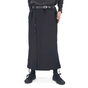 YOJI OOAK Button Decorative Design Half Skirt Strap Casual Straight Tube Black Blended Half Skirt Men’s Trendy