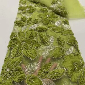 2025 France High-End Luxury Elegant Handmade Beaded Lace Fabric Nigerian With Sequins Mesh Lace Fabric For Wedding Dress Sewing