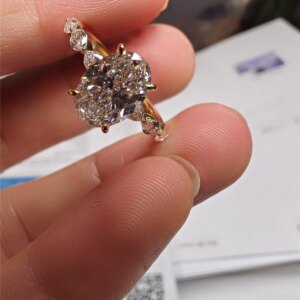 10K Solid Real gold Lab grown Diamond 4CT Oval IGI Diamond Ring Engagement ring Female MARQUISE 18K yellow gold wedding ring