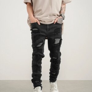 High Street Hole & Patch Black Fit Jeans for Men and Women