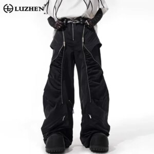 LUZHEN Personalized Zipper Splicing Design Baggy Wide Leg Casual Pants Men’s Stylish High Street Original Male Trousers JY1124