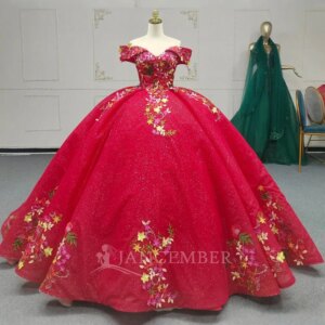 Customized Red Sweetheart Tulle Quinceanera Dresses Ball Gown Lace Appliques With Flower Beading Evening Party Dress Lsany19