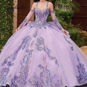 Shiny Quinceanera Dresses Beading Party Elegant Court Trian Evening Prom Dress for Women Birthday Tulle Applique 2025 Ball Gown