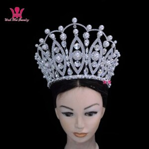 Pearl Pageant Crown 6 Inches Adjustable High Grade Tiara Australian crystal Hand Made accessories adjustable Hairwear Mo265