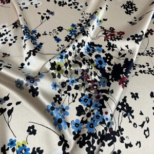 High Quality Real Silk Stretch Satin Clothing Pastoral Small Floral Spray Painting Designer Fabric Dress Cheongsam Qipao Cloth